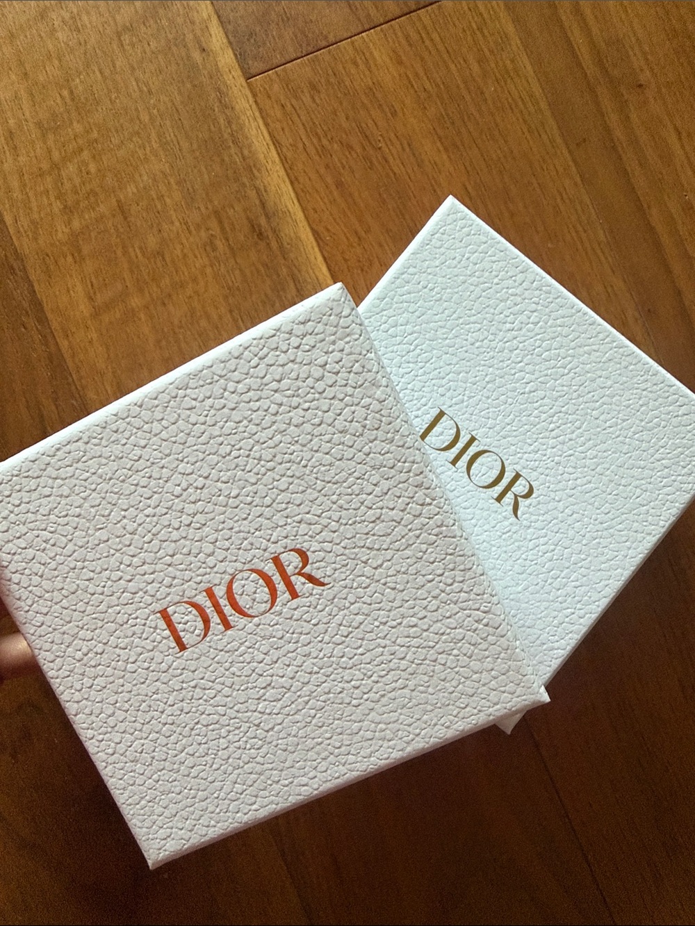 Dior White Textured Gift Boxes with Gold and Orange Logo